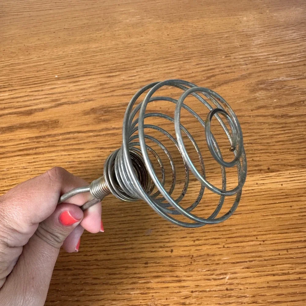Vintage Spiral Spring Coil Wire Whisk Hand Egg Beater Metal Kitchen Tool